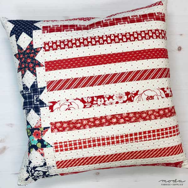 AOYEGO Stars and Stripes Throw Pillow Cover Patriotic Streaks Parallel Patchwork American Flag Pattern Pillow Case 18x18 Inch Decorative Men Women Boy Girl Room Cushion Cover for Home Couch Bed 